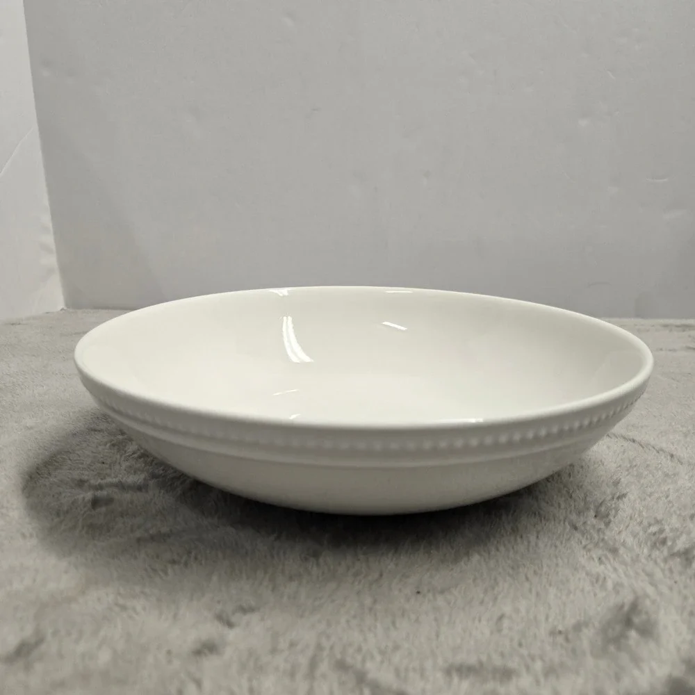 Eaton Fine Dining Casa White Beaded Rim 9 Inch Pasta Bowl Ceramic Microwave Safe